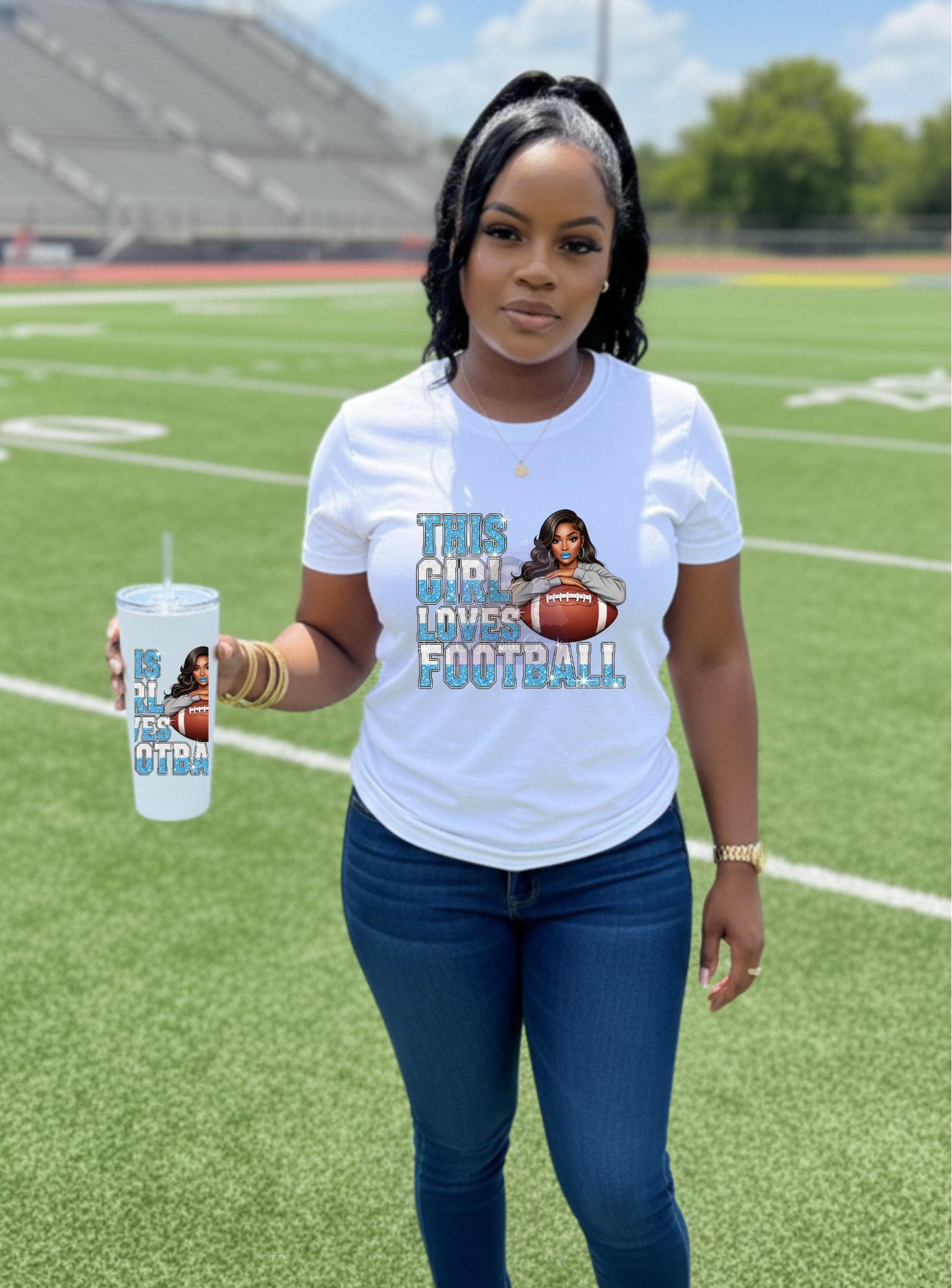 Custom Ladies NFL Fan Shirt & Matching Tumbler Set | Stylish Game Day Gear
