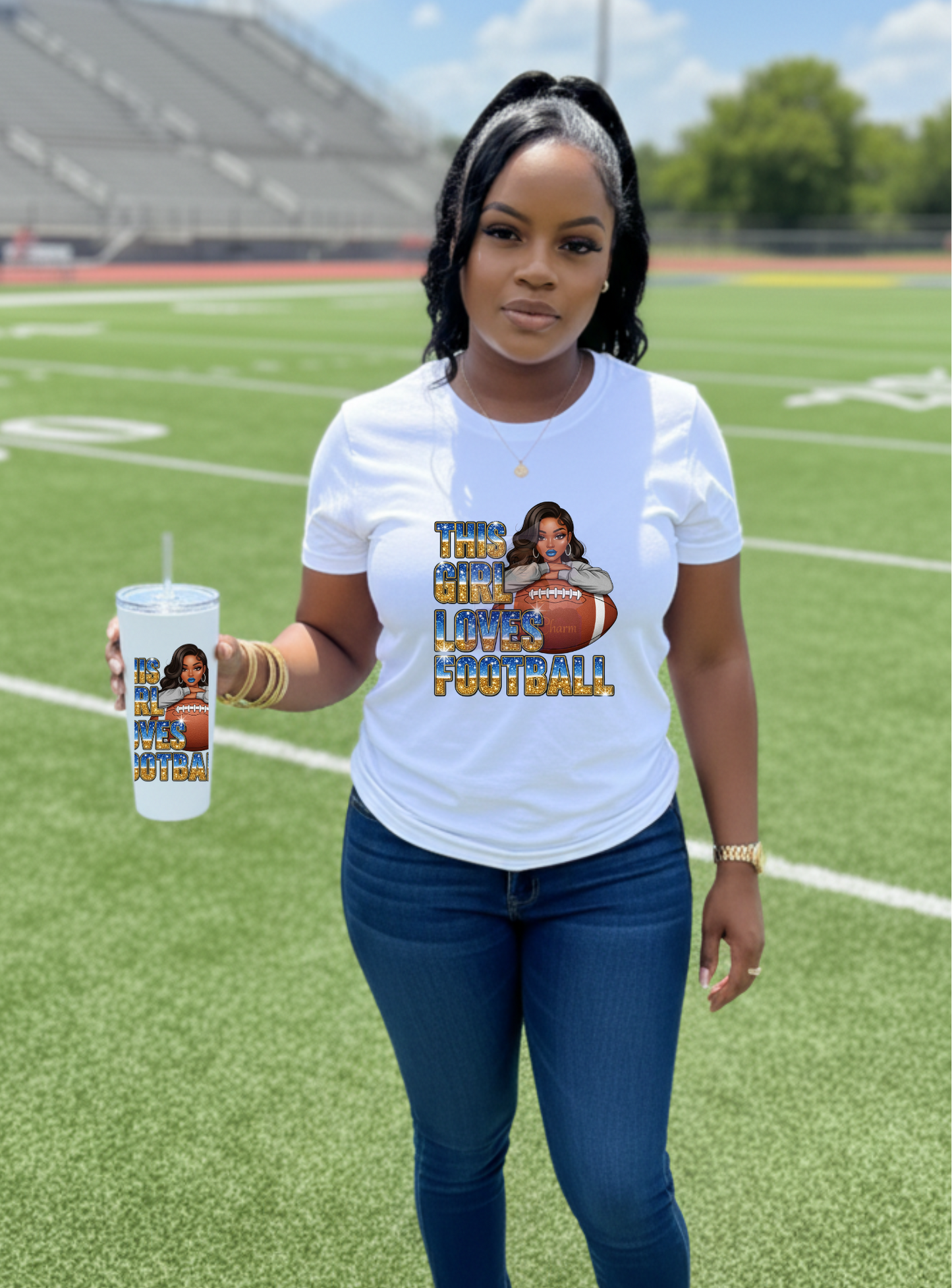 Custom Ladies NFL Fan Shirt & Matching Tumbler Set | Stylish Game Day Gear