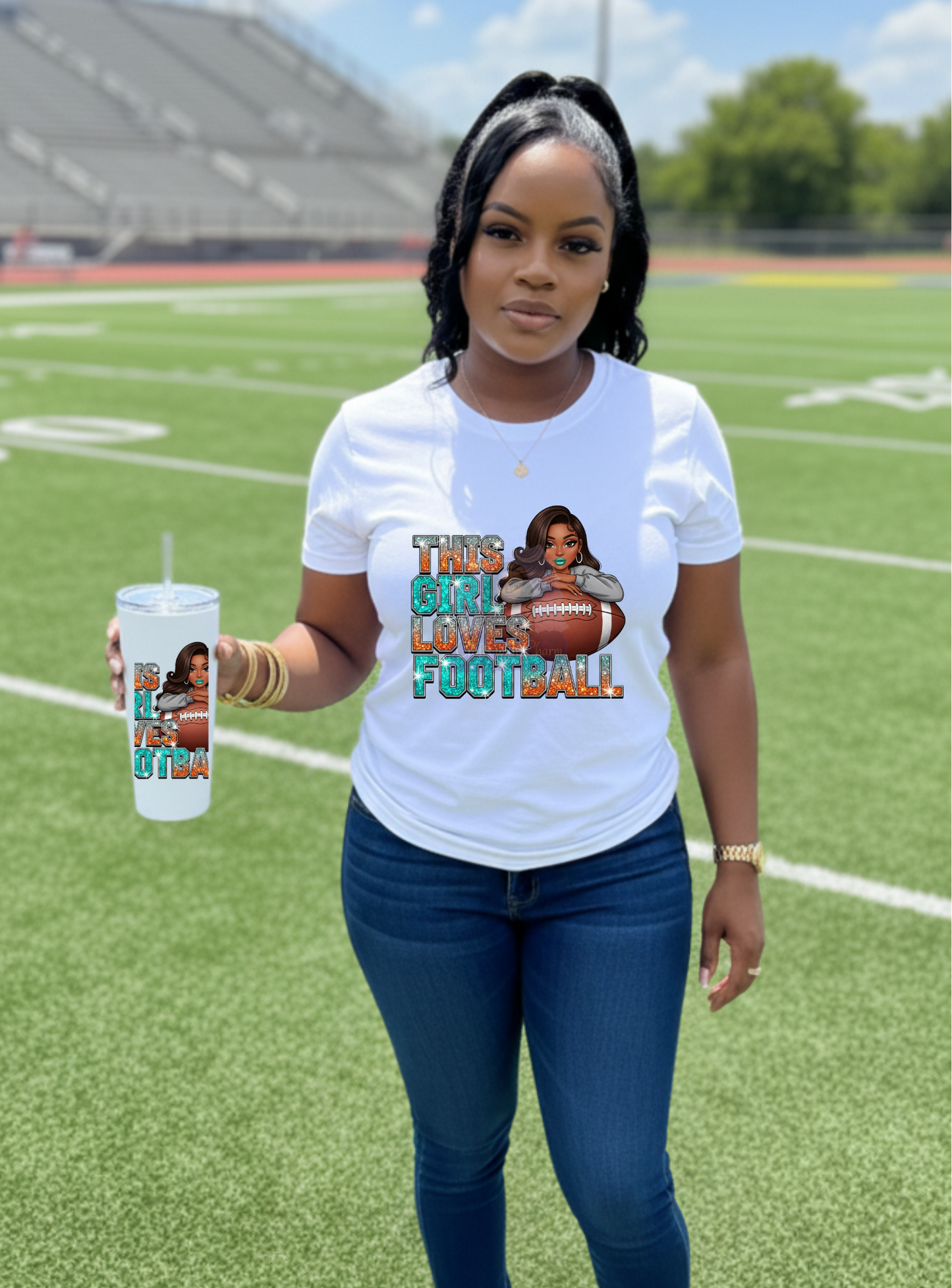 Custom Ladies NFL Fan Shirt & Matching Tumbler Set | Stylish Game Day Gear