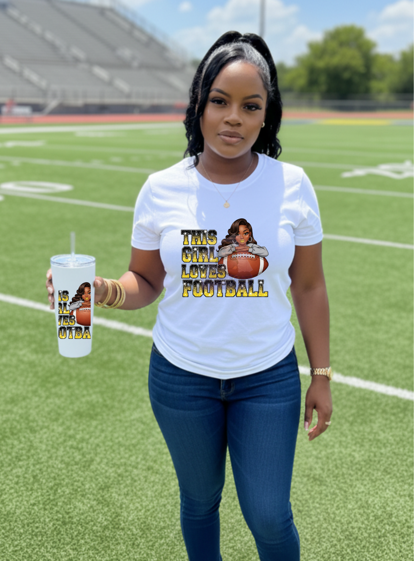Custom Ladies NFL Fan Shirt & Matching Tumbler Set | Stylish Game Day Gear