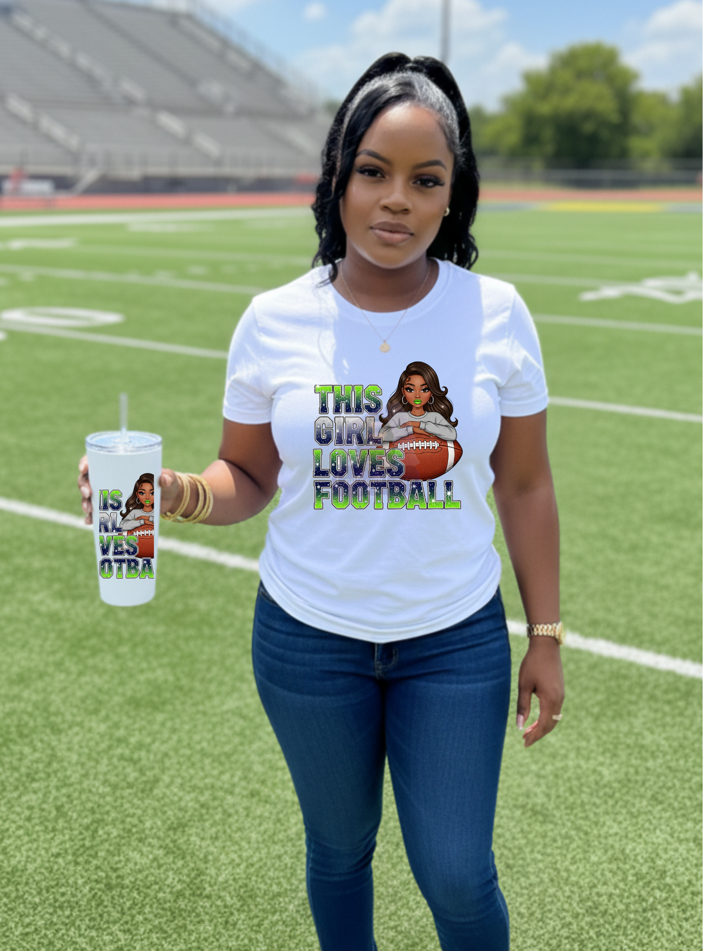 Custom Ladies NFL Fan Shirt & Matching Tumbler Set | Stylish Game Day Gear